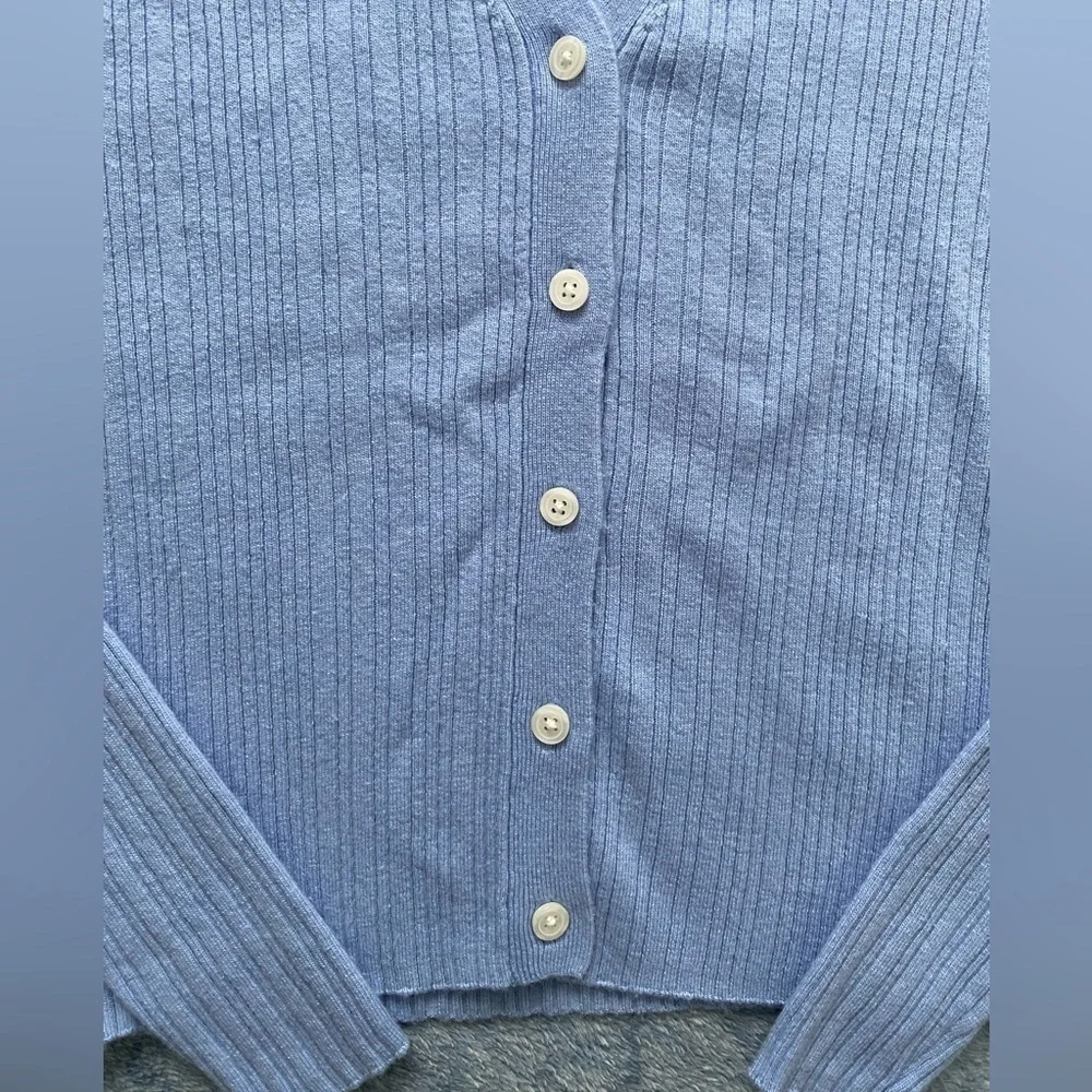 BANANA Republic Blue Ribbed Crop Button Up Cardigan Size S - Picture 8 of 11
